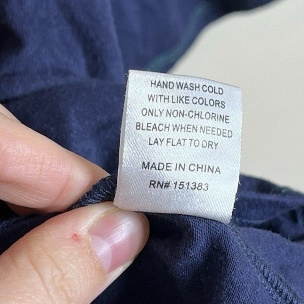 Current Air Blue Flared Sleeve Contrast stitch boxy Navy Preppy‎ L 100 Cotton M - Picture 5 of 6